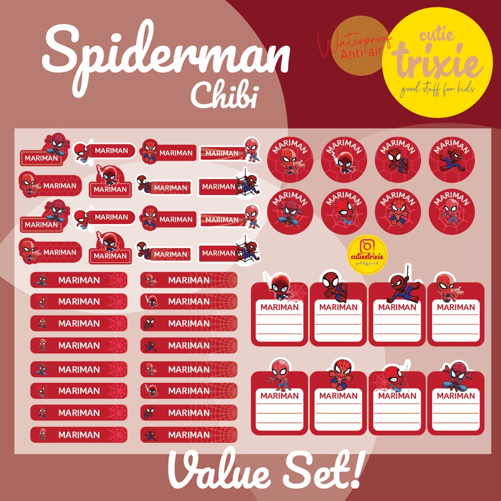 Jual Stiker Label Nama Spiderman Chibi value set | Shopee Indonesia