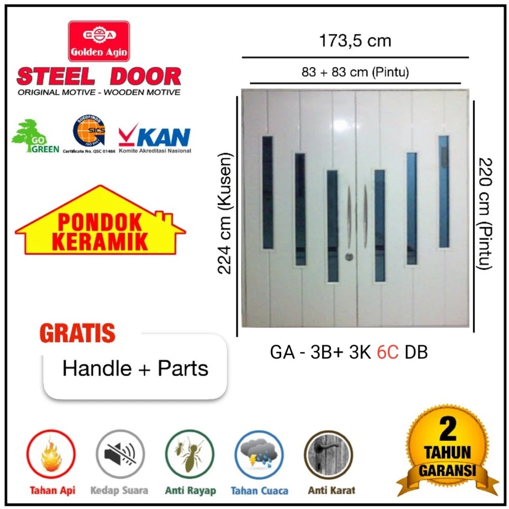 Steel Door Pintu Baja Golden Agin Double Door GA - 3B + 3K 6C DB