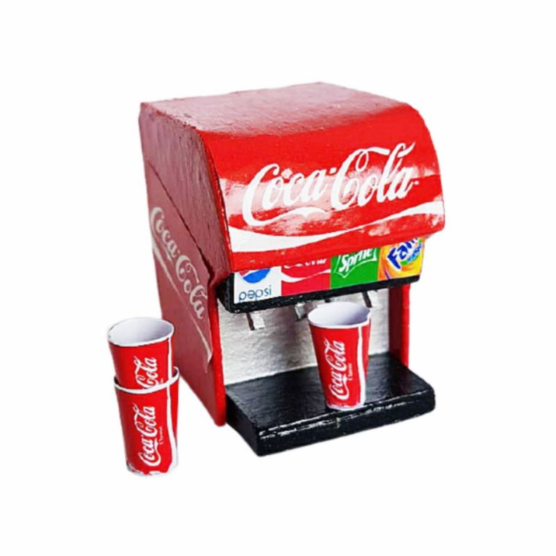 Miniature SET Mesin Coca Cola Dispenser Gelas skala 1 12