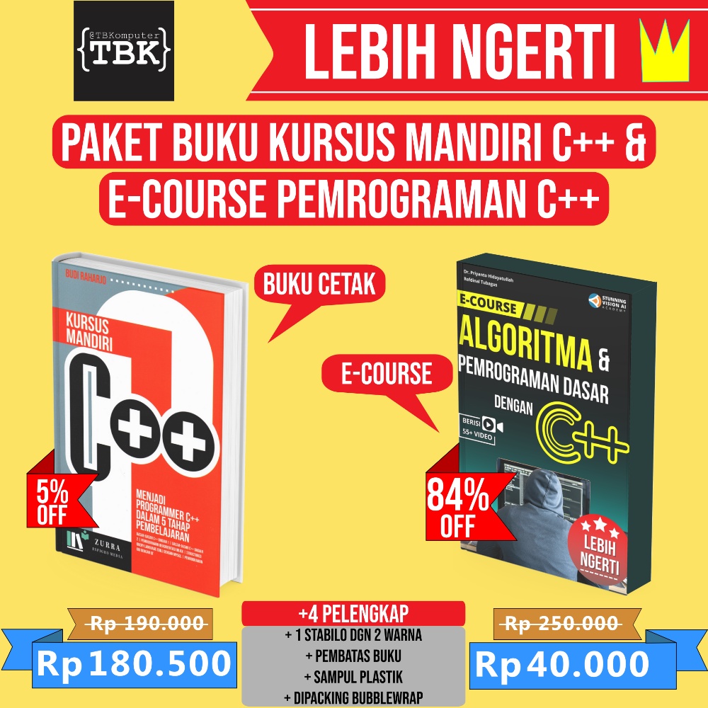 Jual PAKET BUKU KURSUS MANDIRI C++ DAN E-COURSE PEMROGRAMAN C++ ... image.