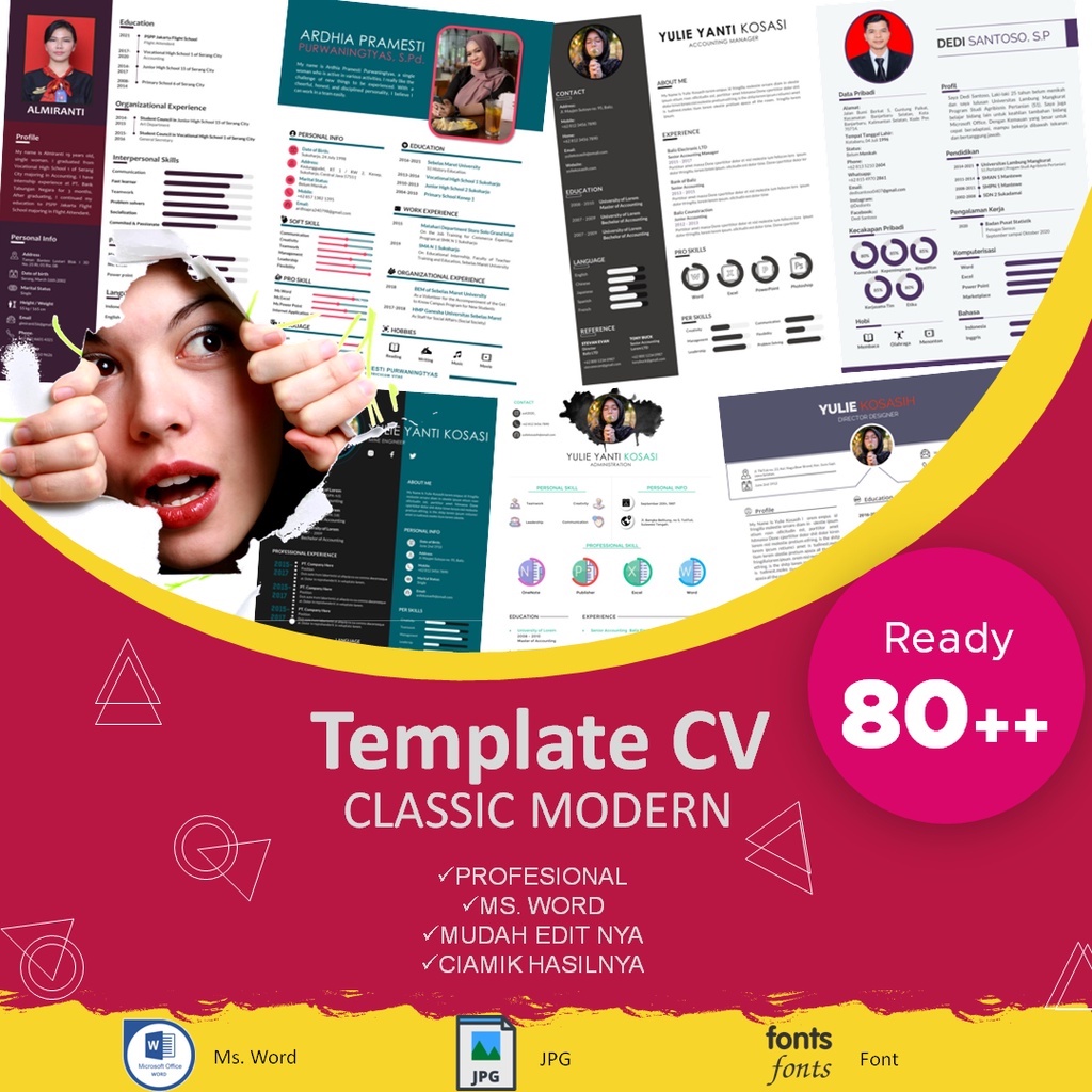 Jual TEMPLATE CV MS WORD Desain Profesional Modern Classic Tersedia 80