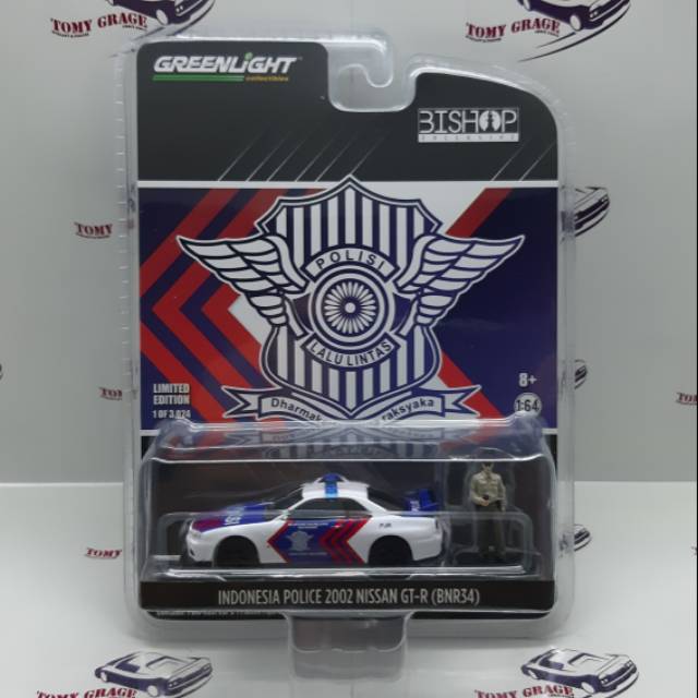 Miniature Greenlight 1/64 – Nissan Skyline GT-R R34 2002 Police Indonésie, Promo