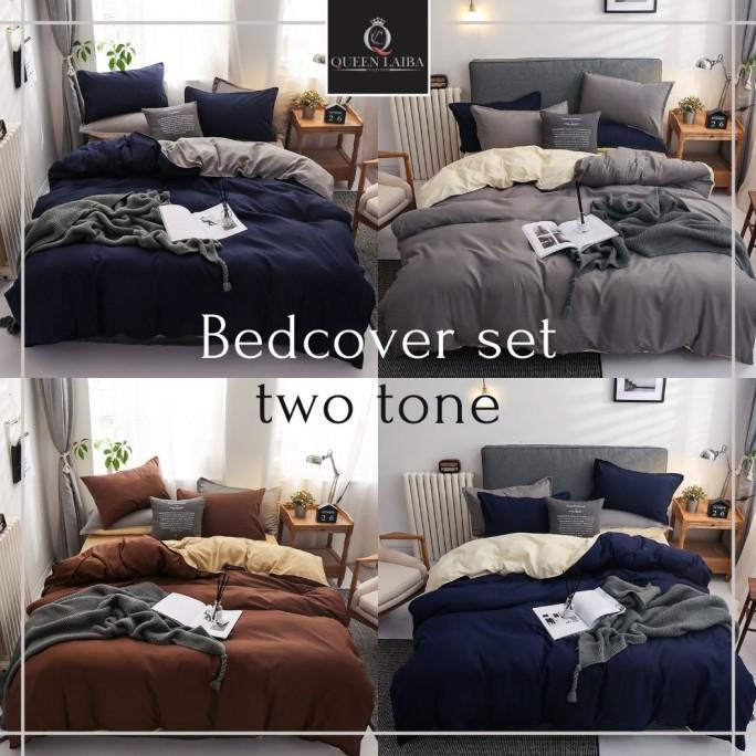 Jual Bed cover Set Two tone Minimalise Selimut badcover Set 160x200