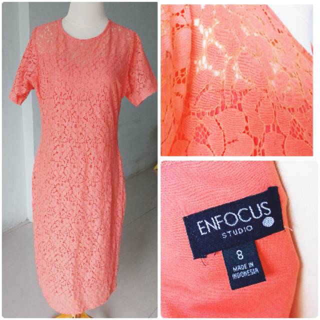 Jual Lace Dress Brokat Enfocus Studio Orange Branded Shopee Indonesia