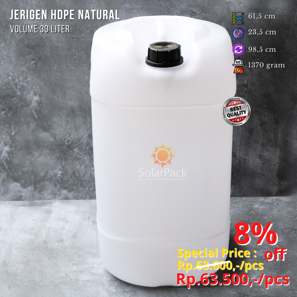 Jual Jerigen Plastik 30 Liter HDPE Kotak Natural Type B (MINIMAL ORDER ...