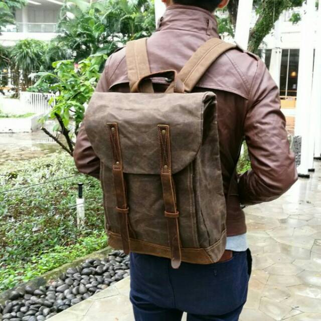 Jual Tas Ransel Pria kulit Asli+WAX CANVAS (ISHIYA) -BLACKHAWK ...