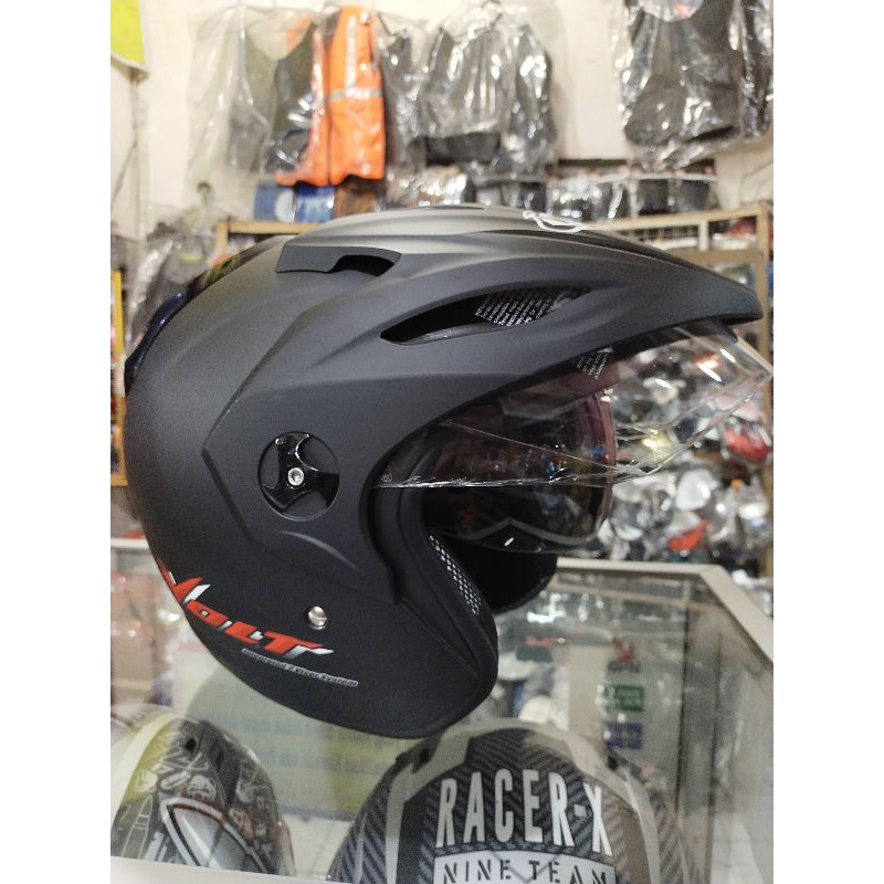 Jual Helm vog volt black doff double visor | Shopee Indonesia
