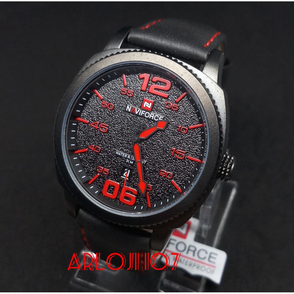 Jual JAM TANGAN PRIA NAVIFORCE NF 9127 M BLACK RED TALI KULIT BLACK ORIGINAL Shopee Indonesia