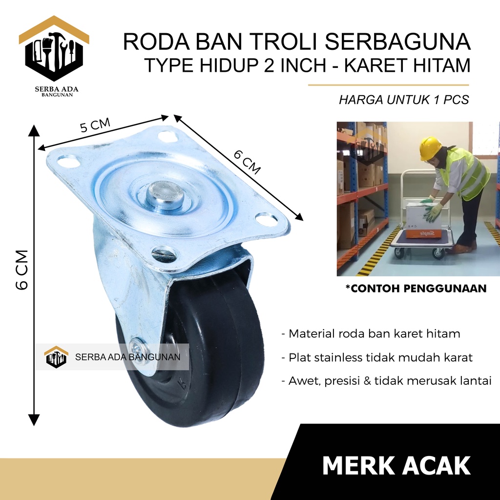 Jual SAB Roda Kastor Plate Pvc Nylon Hidup 2 inch, Caster SKK 2 inch ...