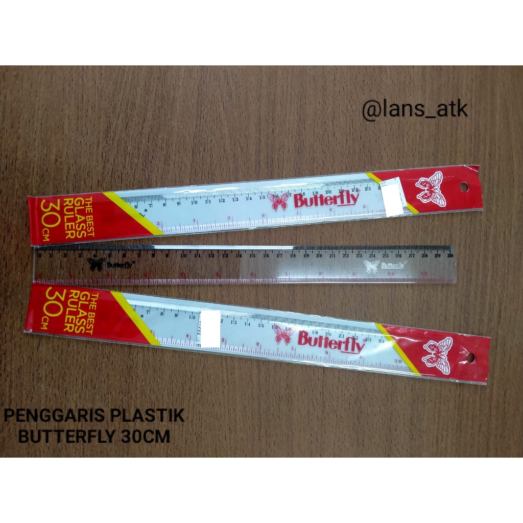 Jual PENGGARIS BUTTERFLY 30CM / RULER TRANSPARAN 30CM | Shopee Indonesia