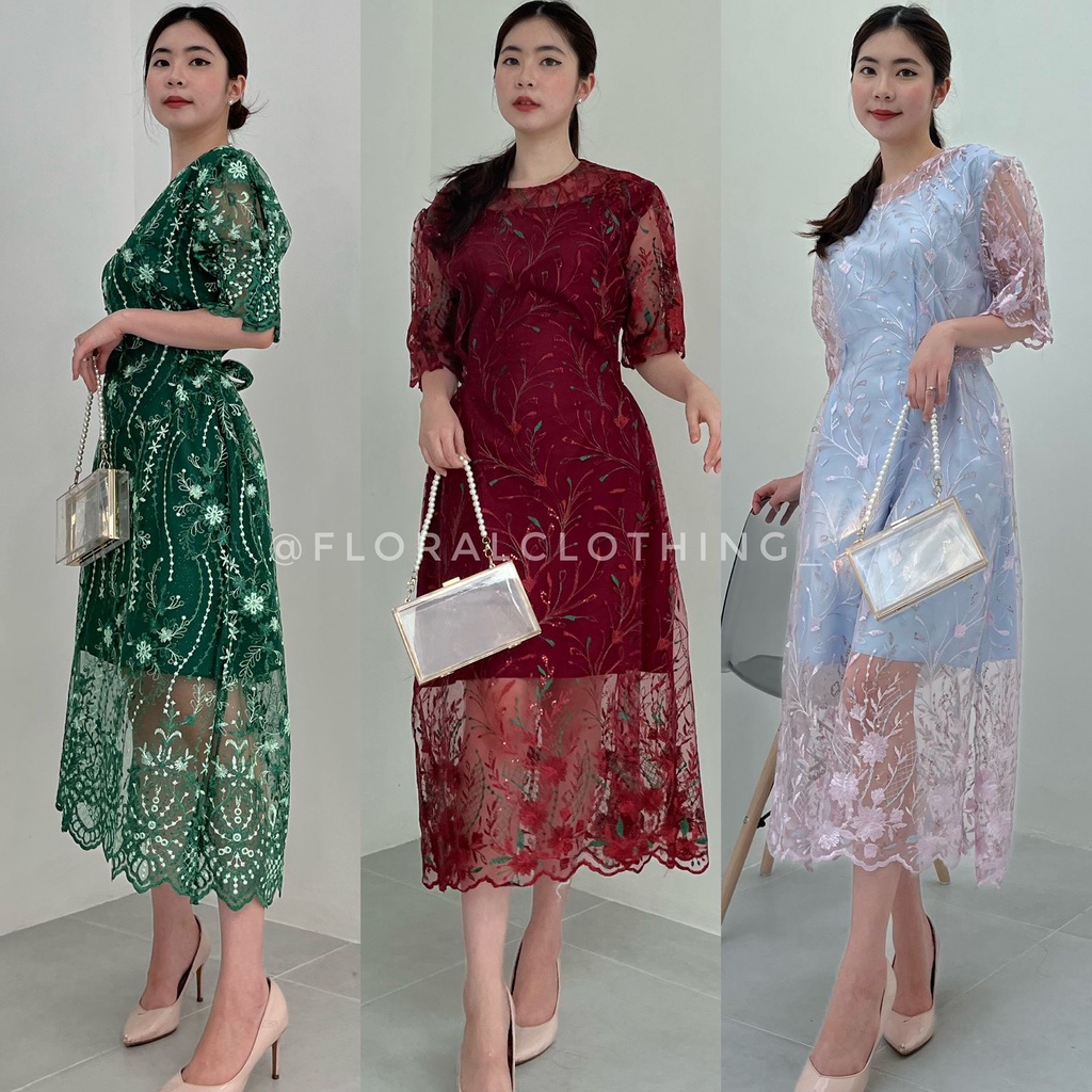 Jual Dress kondangan brukat modern terbaru korean look bahan premium F33 Shopee Indonesia