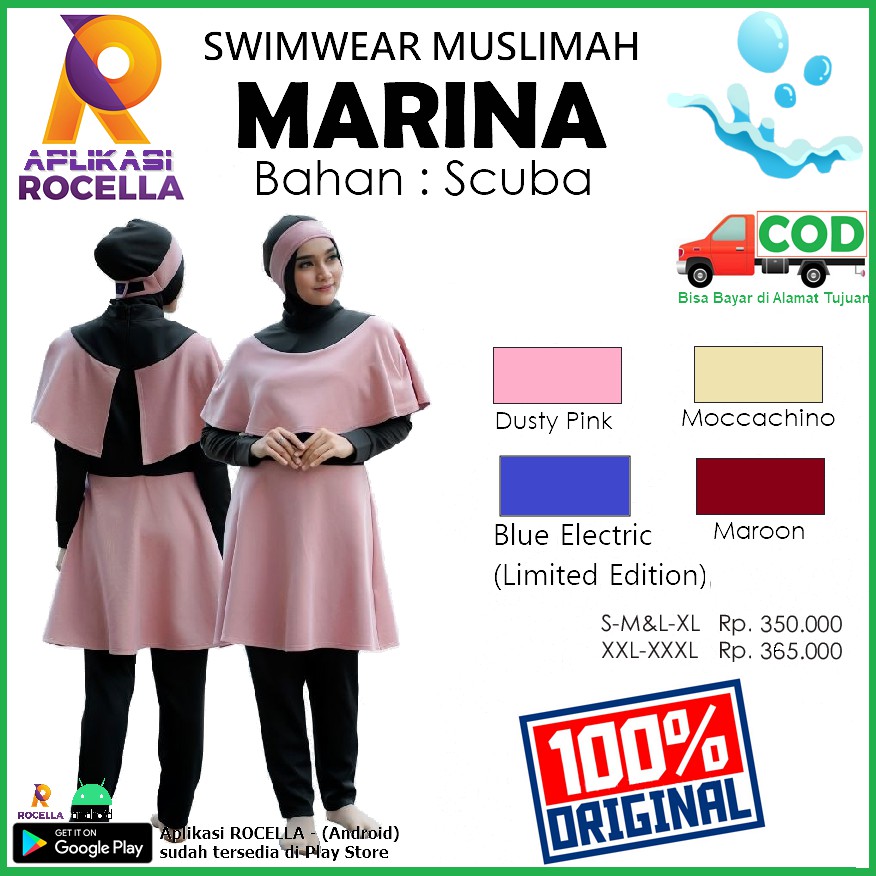 Jual Baju Renang Muslimah ️cod Rocella Woman Swimwear Wanita Kombinasi Hitam Shopee Indonesia