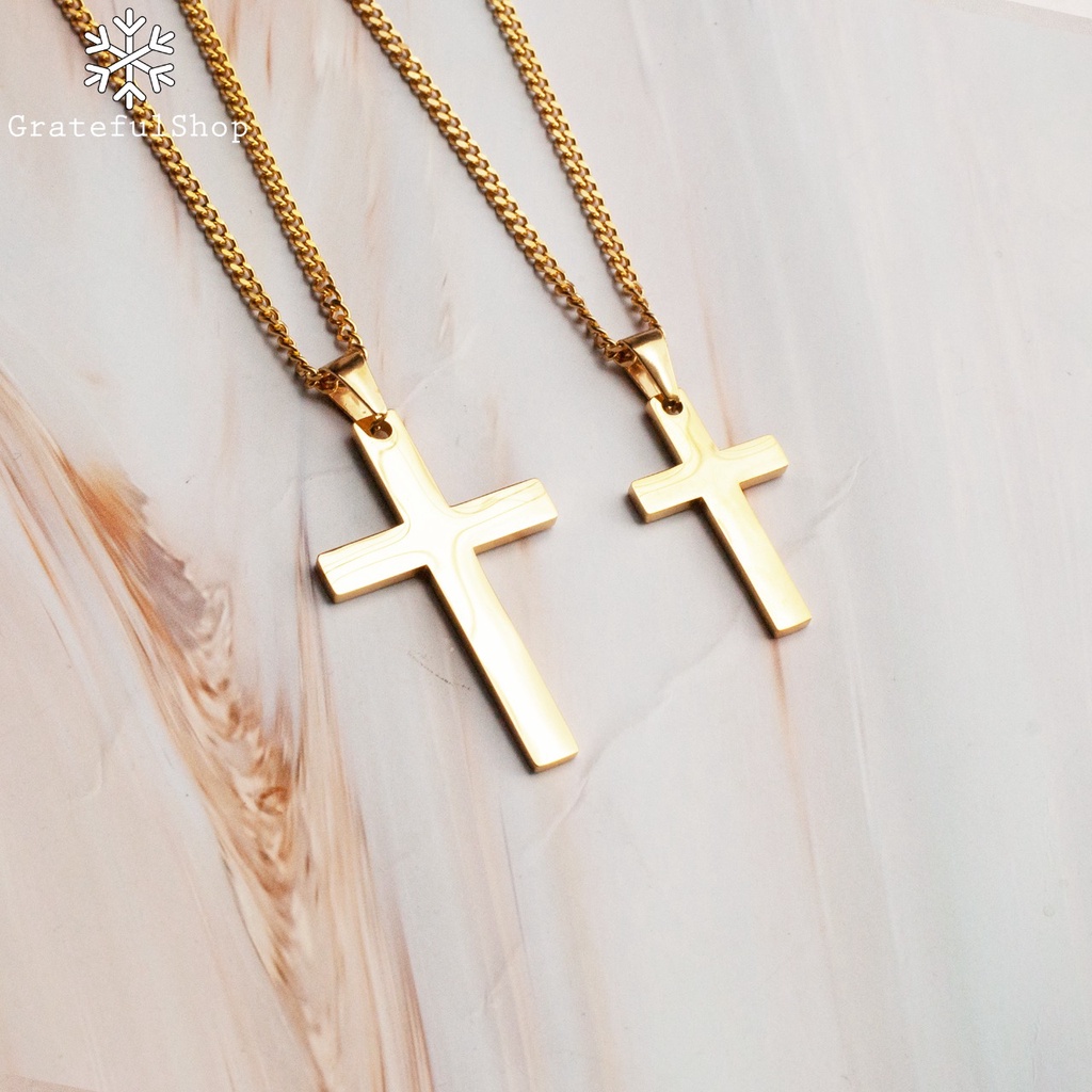 Jual Grateful - Kalung Couple Gold Simple/ SALIB EMAS STAINLESS STEEL ...
