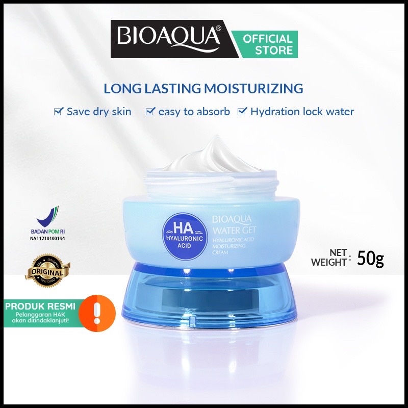 Jual Bioaqua Water Get Hyaluronic Acid Moisturizing Cream 50G | Shopee ...