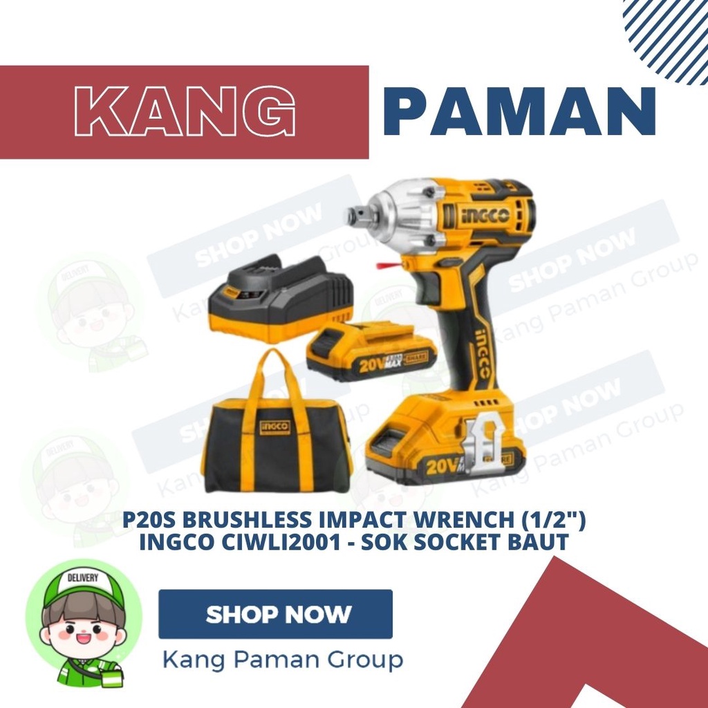 Jual P20S Brushless Impact Wrench (1/2") INGCO CIWLI2001 Sok Socket Baut Shopee Indonesia
