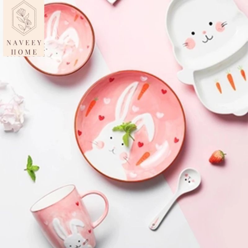 Jual Lovely White Rabbit Dish Set (set piring makan anak motif kelinci ...