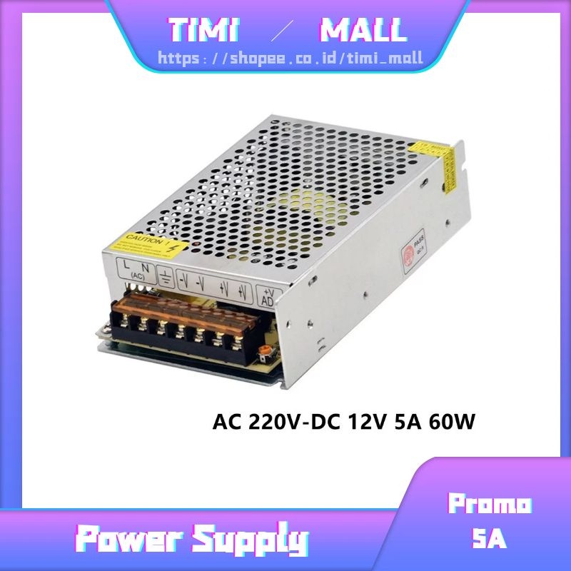 Jual Switching Power Supply Trafo Adaptor AC 220 to DC 12V 5A LED CCTV ...