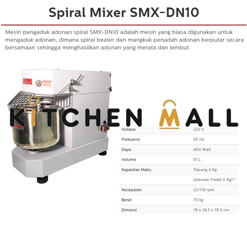 Jual FOMAC SMX-DN10 Spiral Mixer (Mixer Roti Spiral) - Mixer Untuk ...