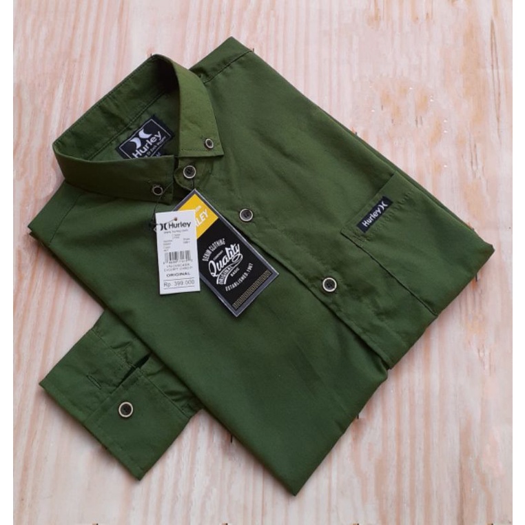 Jual KEMEJA HIJAU ARMY PANJANG HEM POLOS PRIA LENGAN PENDEK HIJAU ARMY