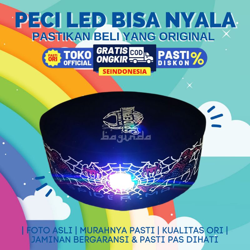 Jual Peci LED Anak Hitam nyala 3 warna Karakter kartun Spiderman TAYO ...