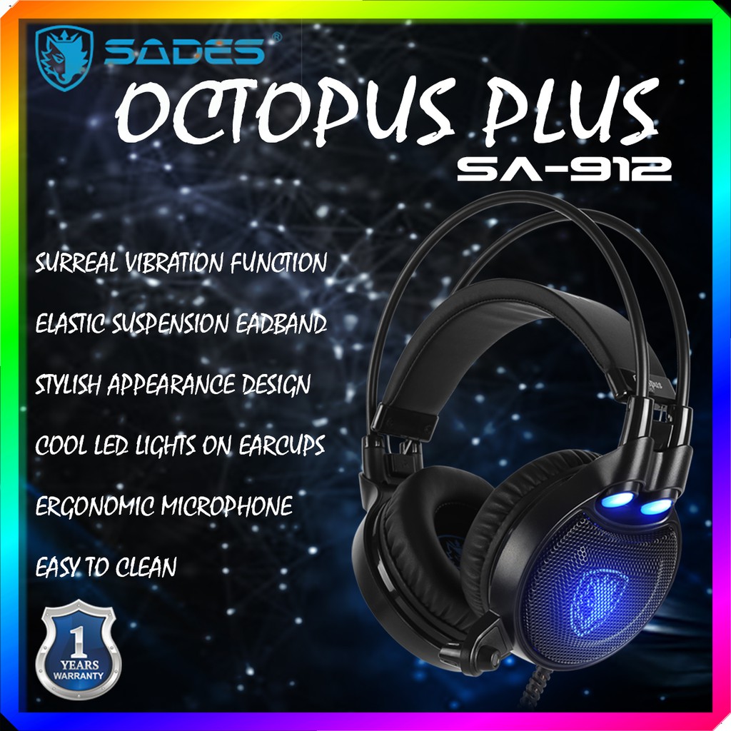 Jual Sades SA-912 Octopus Plus Gaming Headset USB Vibration Effect | Shopee  Indonesia