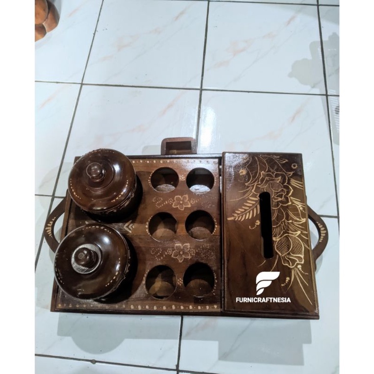 Jual Set Nampan 2 Toples 1 Tempat Tisu And Wadah Aqua Kayu Jati Shopee Indonesia 6819