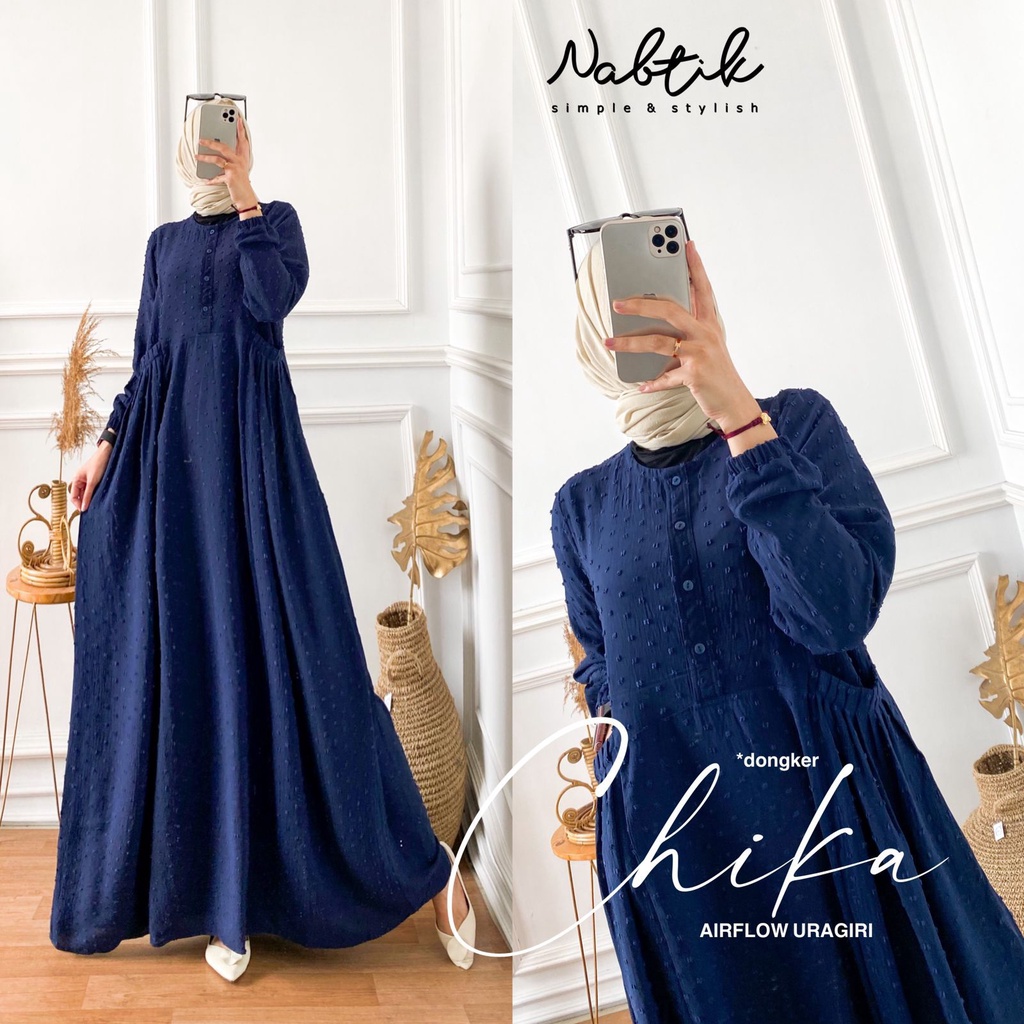 Jual NEW Shakila NABTIK Gamis Polos Nabtik Bahan AirFlow Crincle Seri