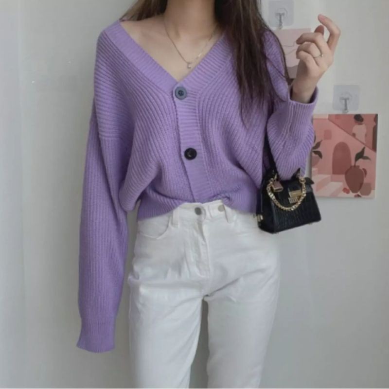Jual Cardigan Crop Lilac/Rok Plisket Putih/Pashmina Cerutty