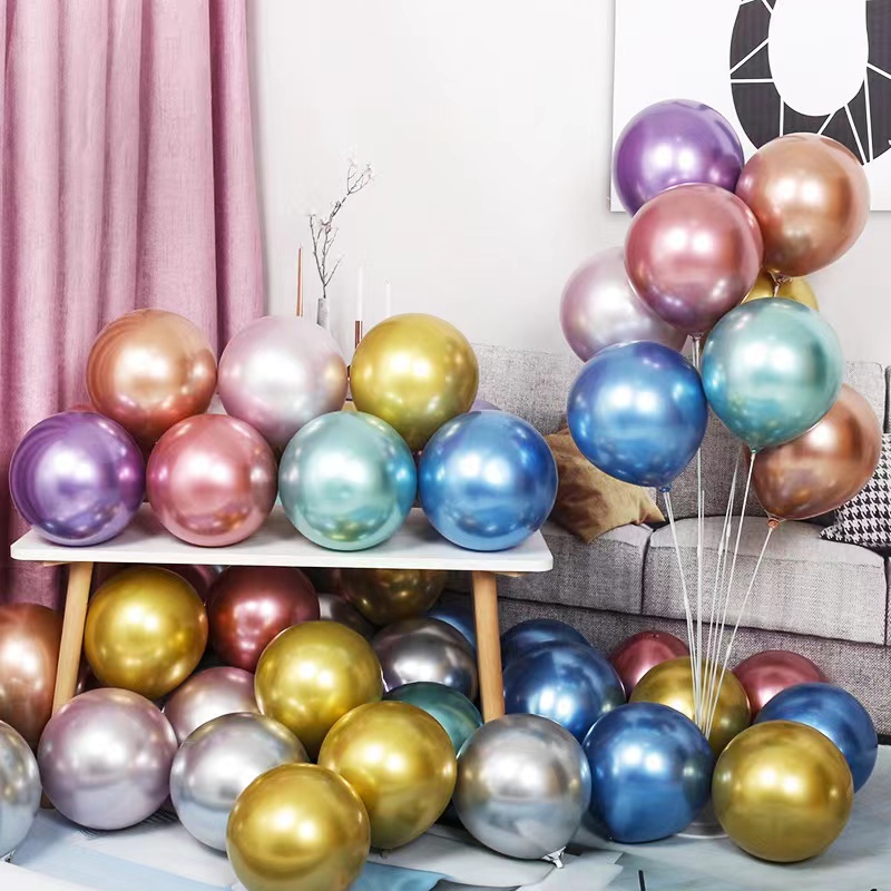 Balon Logam Tebal 10 Inch 50 pcs Balon Latex Dekorasi Pesta Ulang Tahun Pernikahan Pernikahan Tata Letak Kamar Balon Gaun balon balon ulang tahun perlengkapan ulang tahun dekorasi ulang tahun