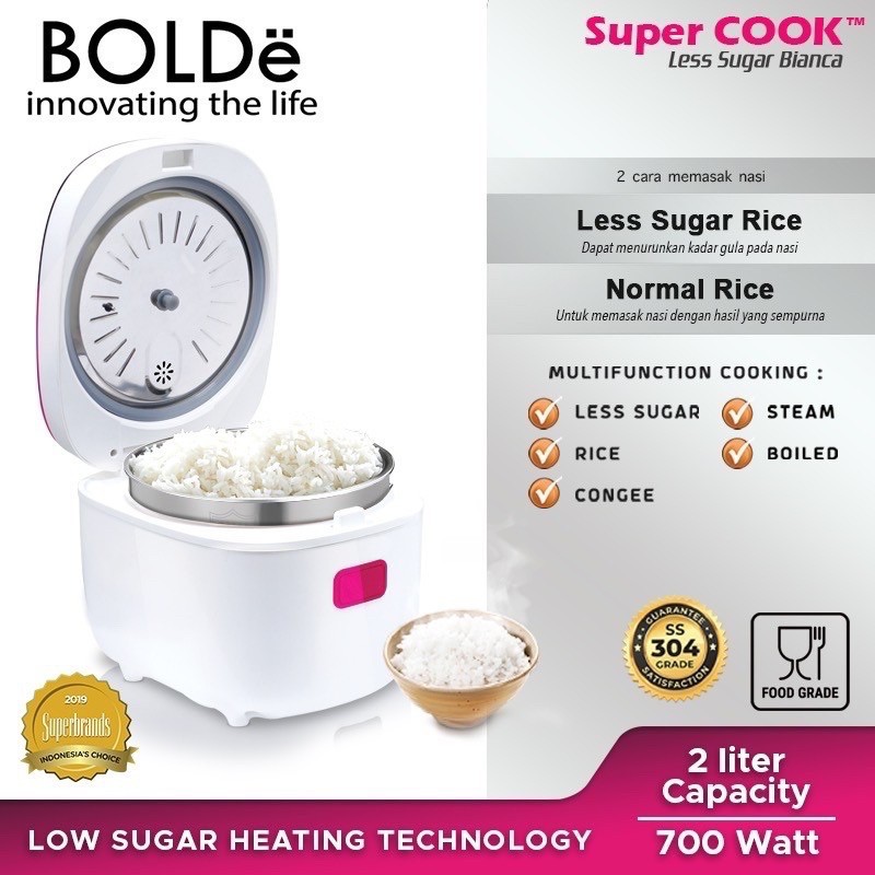Jual RICE COOKER LOW CARBO BOLDe RICE COOKER LESS SUGAR BIANCA 2 LITER