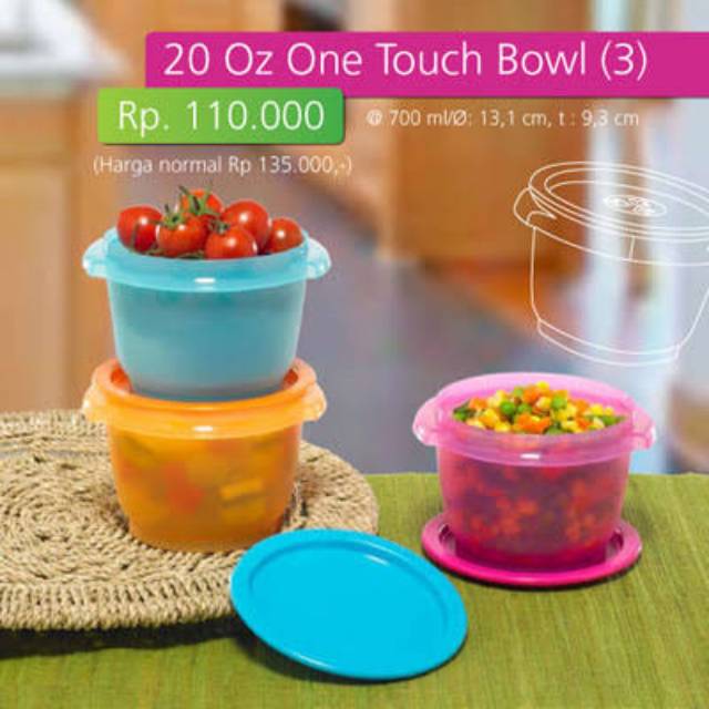 Jual Tupperware One Touch Bowl / Snack Tray / Toples Kue / Wadah ...