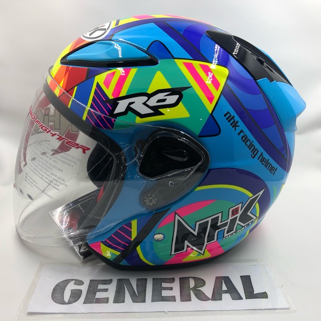 Jual Helm NHK R6 Motif Pigment Blue Fluorecent Biru Flo Stabilo Half ...