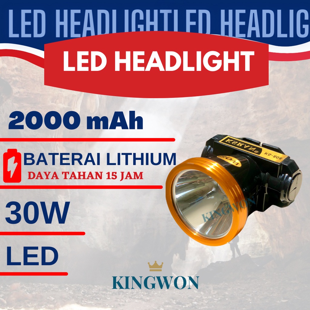 Jual SENTER KEPALA 30 WATT HEADLAMP LAMPU LED SUPER TERANG CAHAYA PUTIH ...