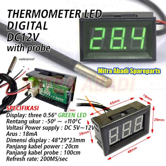 Jual Termometer / Thermometer LED Digital DC 12V with Probe Sensor ...