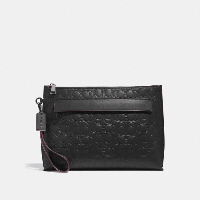 Pouch Coach Pria Clutch Original Embossed in Signature Leather Black