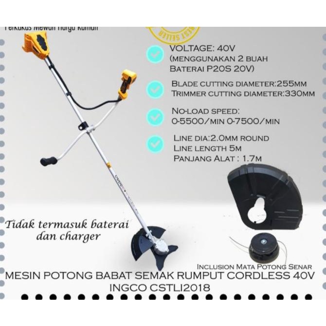 Jual Mesin Potong Semak Rumput Cordless 40v Ingco Cstli20018 Unit Only