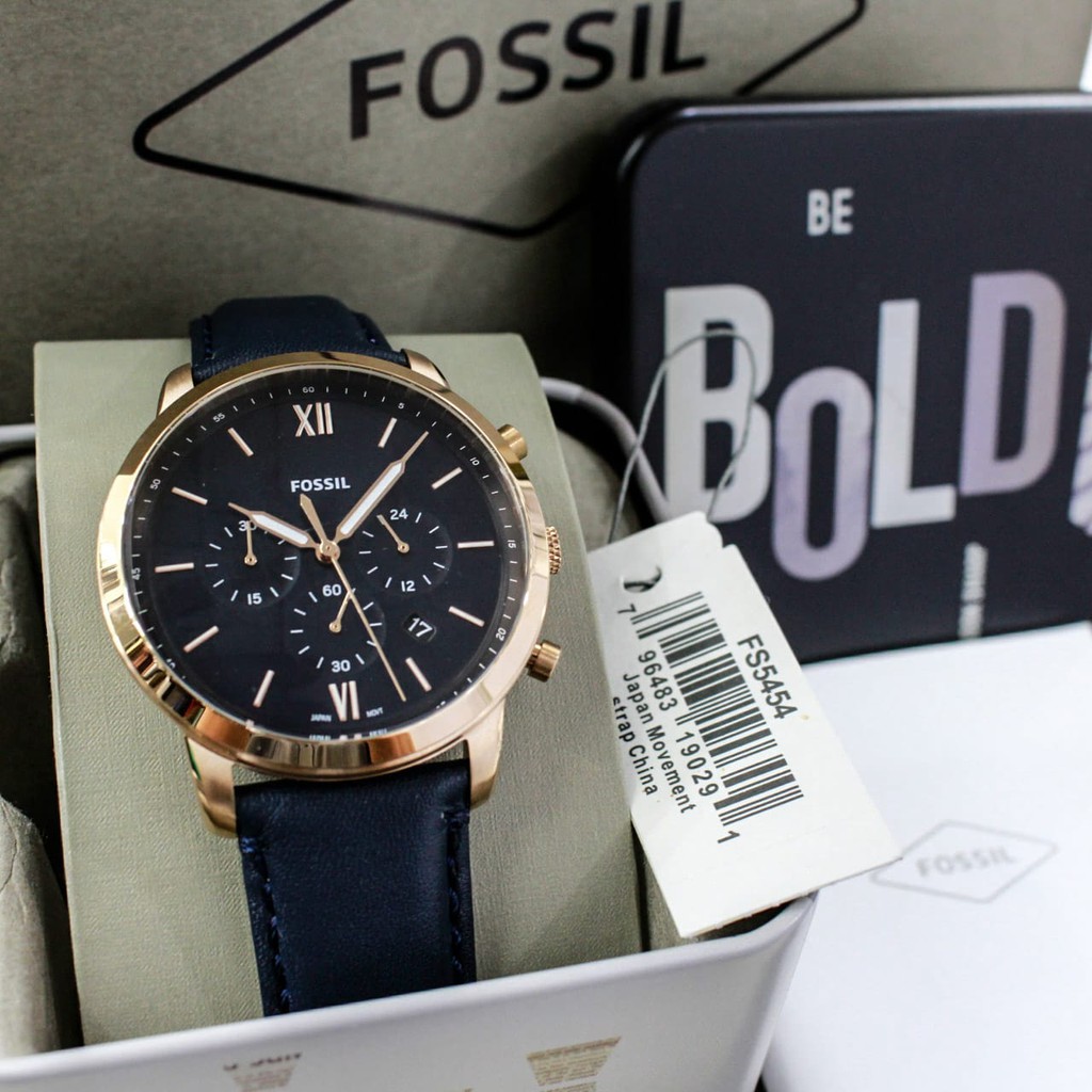 Jual Fossil FS 5454 Neutra Chronograph Blue Dial Navy Blue Leather