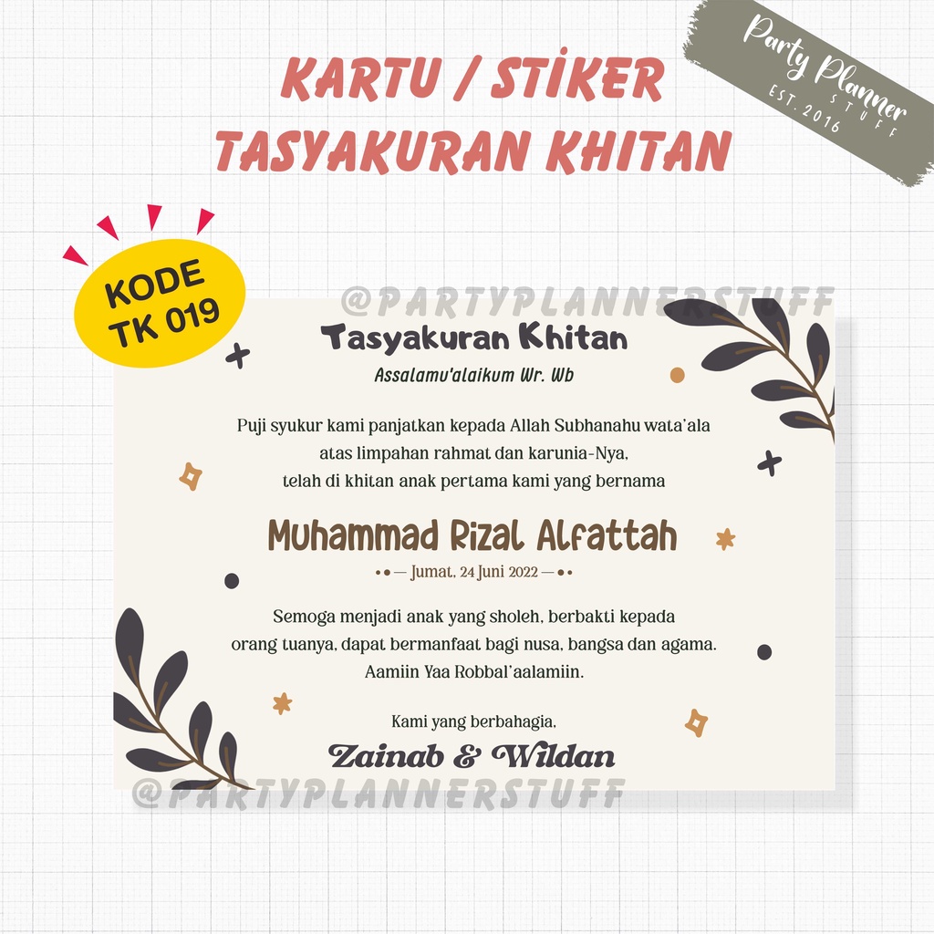 Jual Kartu Stiker Ucapan Tasyakuran Khitan / Walimatul Khitan Anak ...