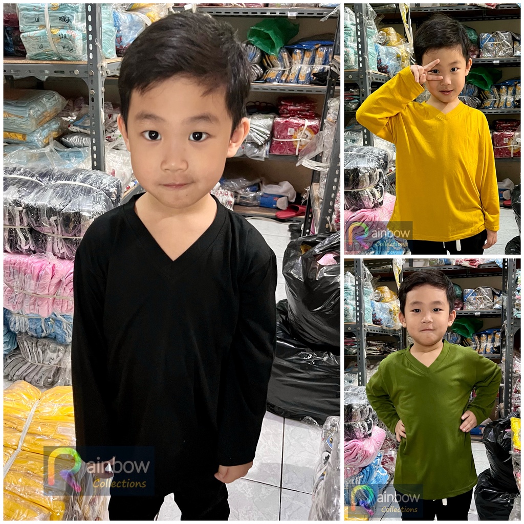 Jual Rainbow Kaos V-NECK / T-shirt V-NECK Polos Lengan Panjang Anak (2 ...