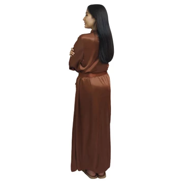FOLVA Kimono Set Baju Tidur Satin 1395KTSET Coklat All Size