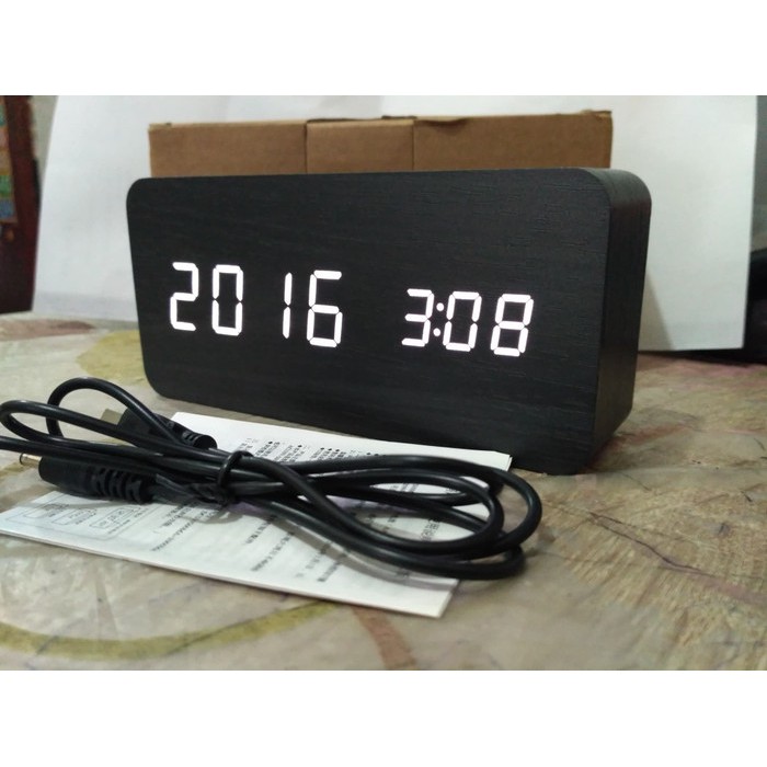 Jual jam unik desain kayu led digital/termometer jam meja/jam keren ...