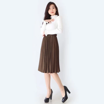 Rok Plisket Wanita Selutut Bahan Hyget Lentur