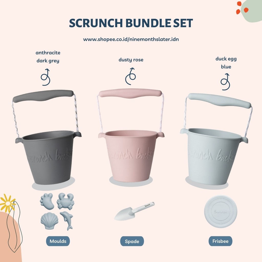 Jual Scrunch Bundle Set (Bucket, Moulds, Spade, Frisbee) Mainan Ember