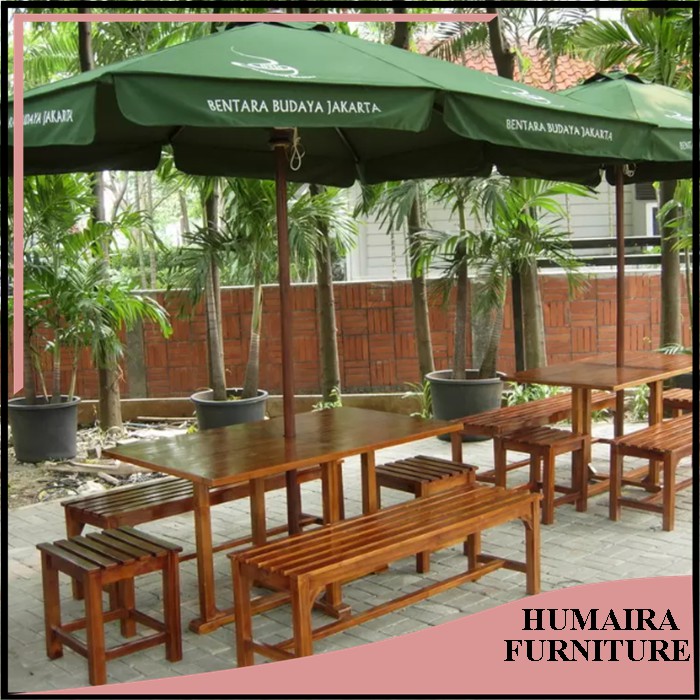 Jual Meja Payung Model Kotak Persegi Panjang dengan Bangku Cocok Untuk