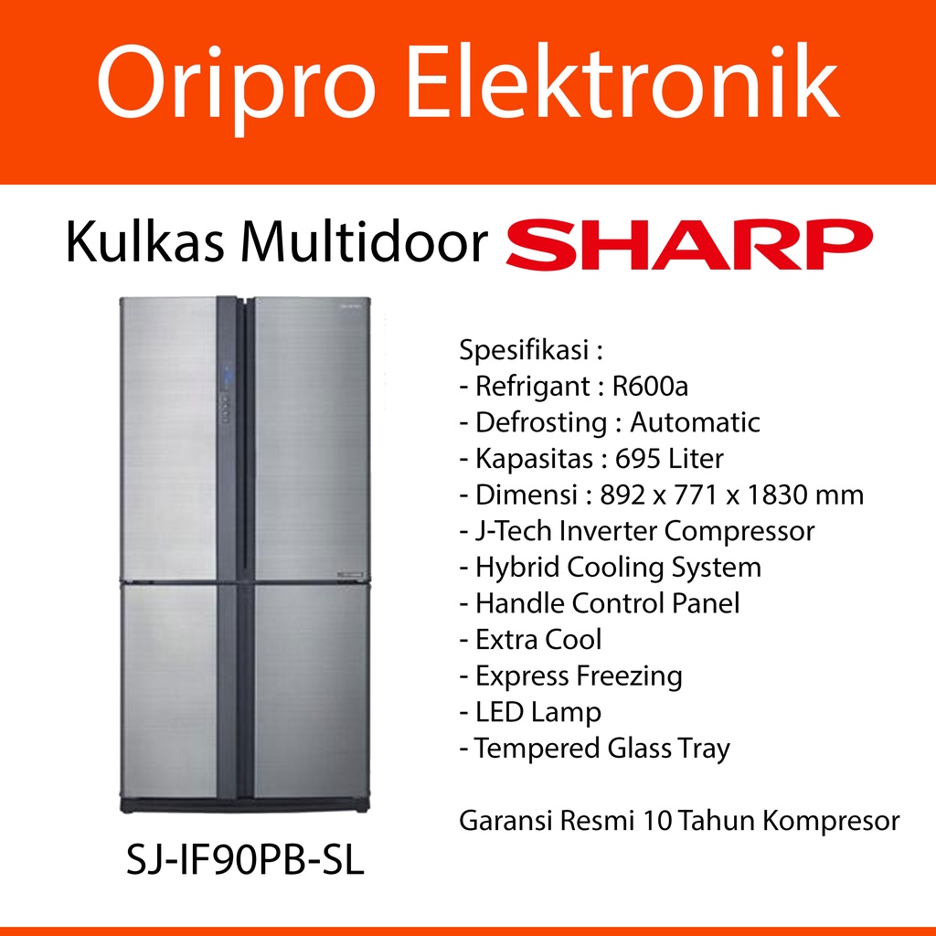 Jual Kulkas 4 Pintu Multidoor 695 Liter Inverter Sharp SJ-IF90PB-SL ...