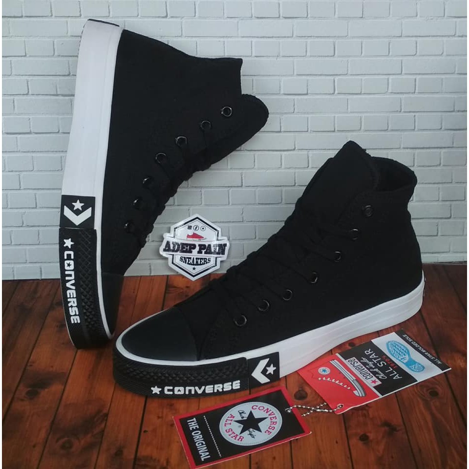 Jual Sepatu Converse All Star High Black White Bemper Motif Premium