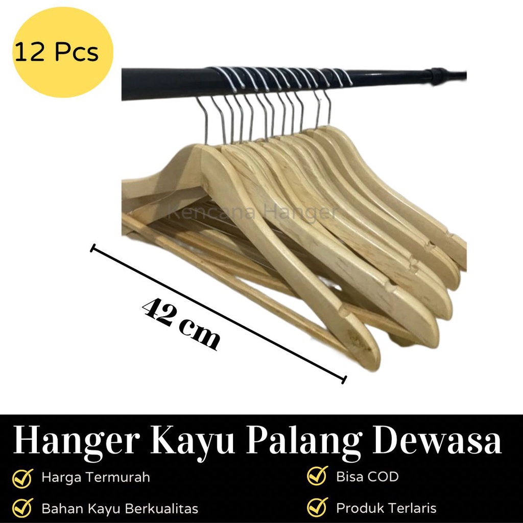 Jual (PER 12 PCS) Hanger Kayu Palang Dewasa (Wood) Warna Natural (1 ...