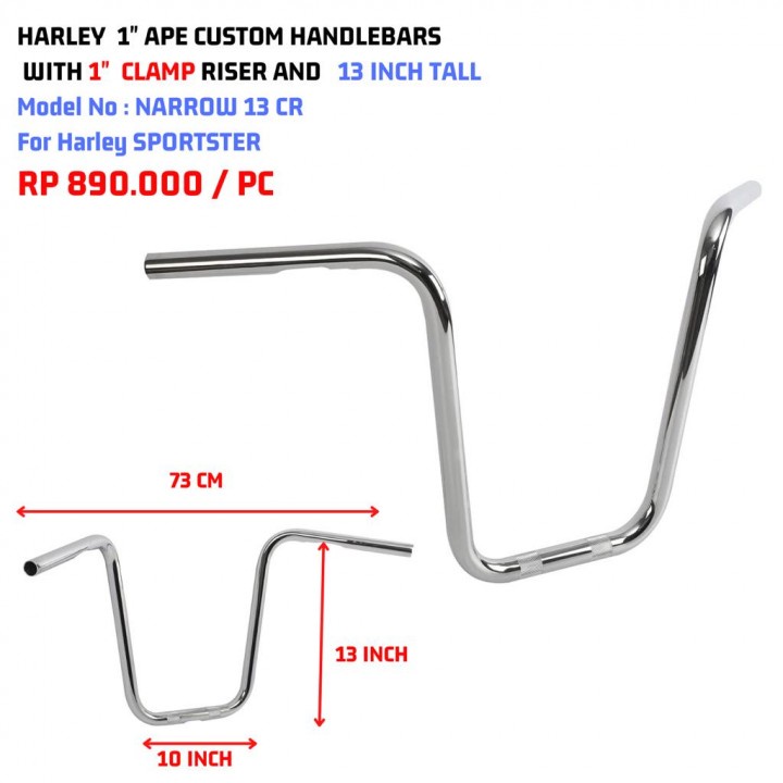 Jual HARLEY 1 INCH APE CUSTOM HANDLEBARS WITH 1 INCH CLAMP RISER AND 13 ...