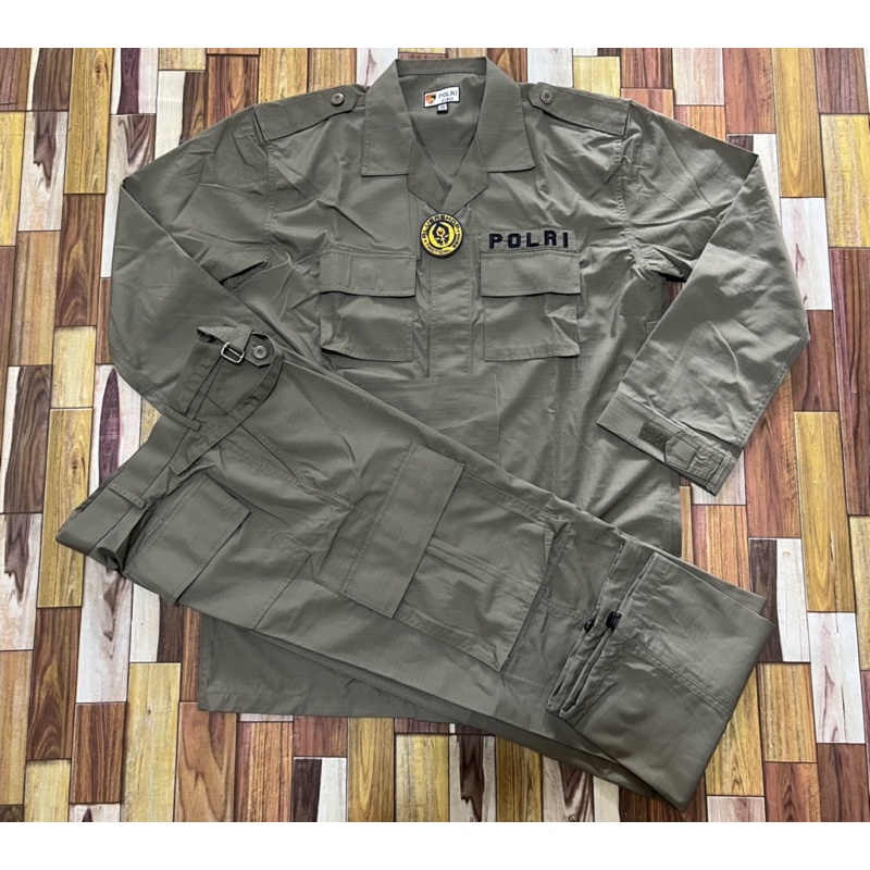 Jual Setelan Baju Pdl Jatah Pembagian Hijau Polri Sritex Katun Original Shopee Indonesia 1387