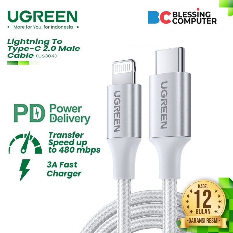 Jual KABEL UGREEN 70525 USB C to Lightning Cable NB 2m (Silver ...